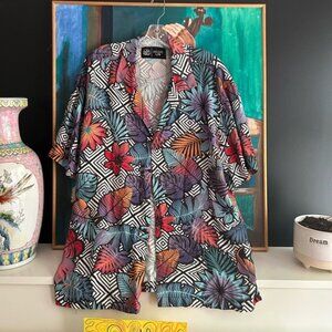 360 Surf Colorful Tropical Print Men's Casual Button Down Shirt L
